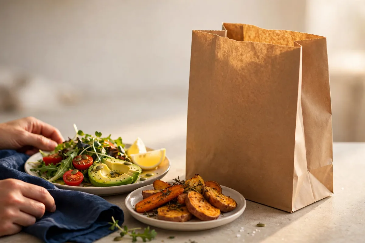 A takeaway bag on a counter