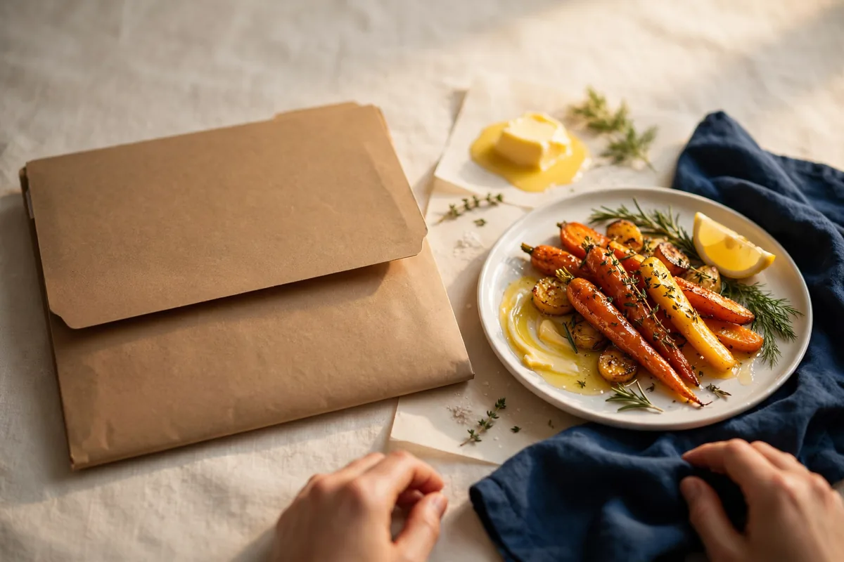 A paper envelope beside a plate